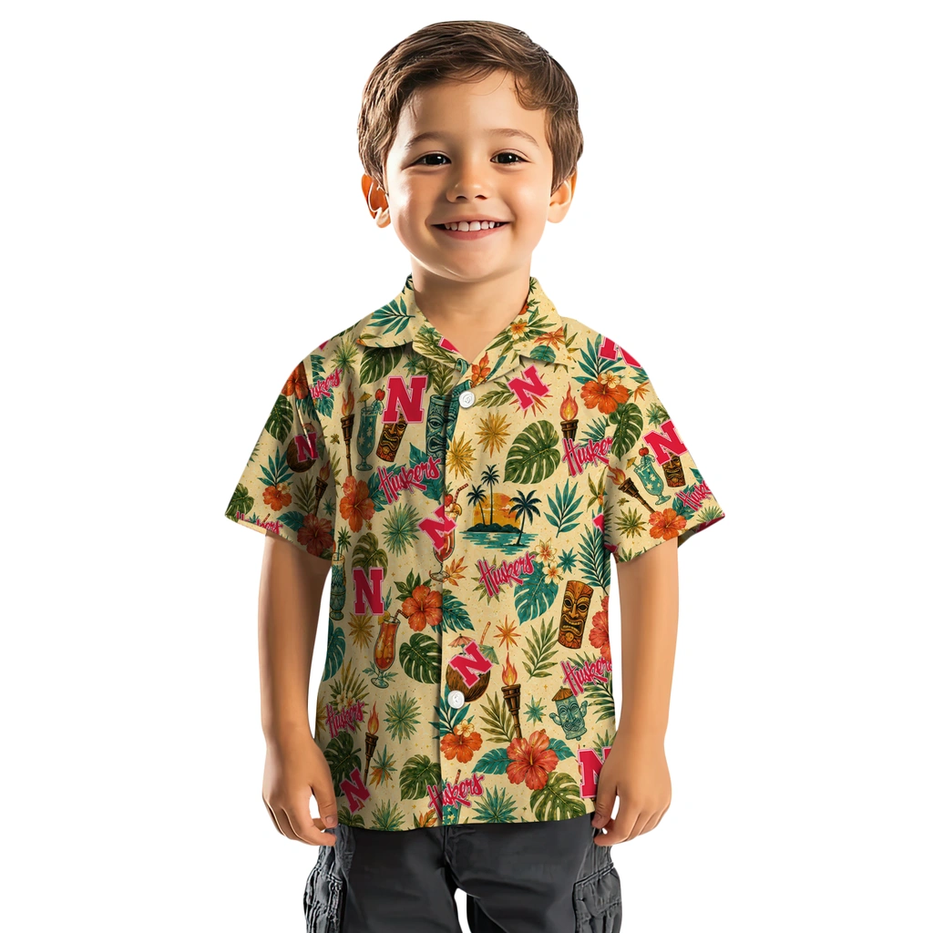 Nebraska Cornhuskers Hawaiian Shirt - Personalized Cream Nebraska Cornhuskers Hawaiian Shirt - Personalized Cream