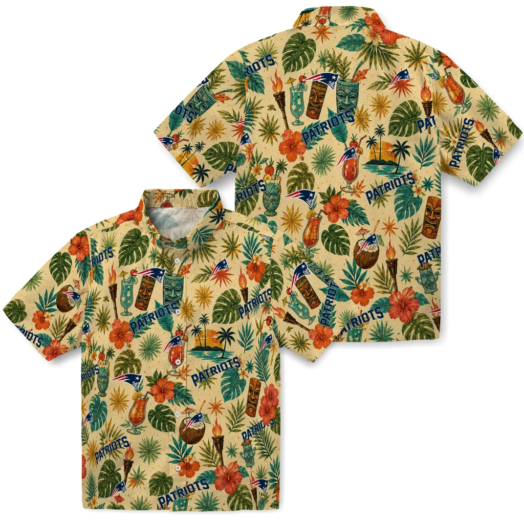 New England Patriots Hawaiian Shirt - Personalized Cream New England Patriots Hawaiian Shirt - Personalized Cream