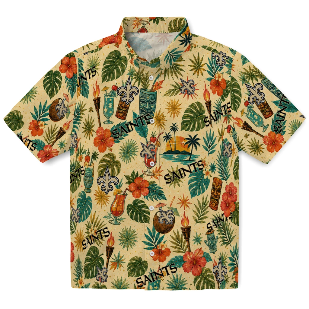 New Orleans Saints Hawaiian Shirt - Custom Cream