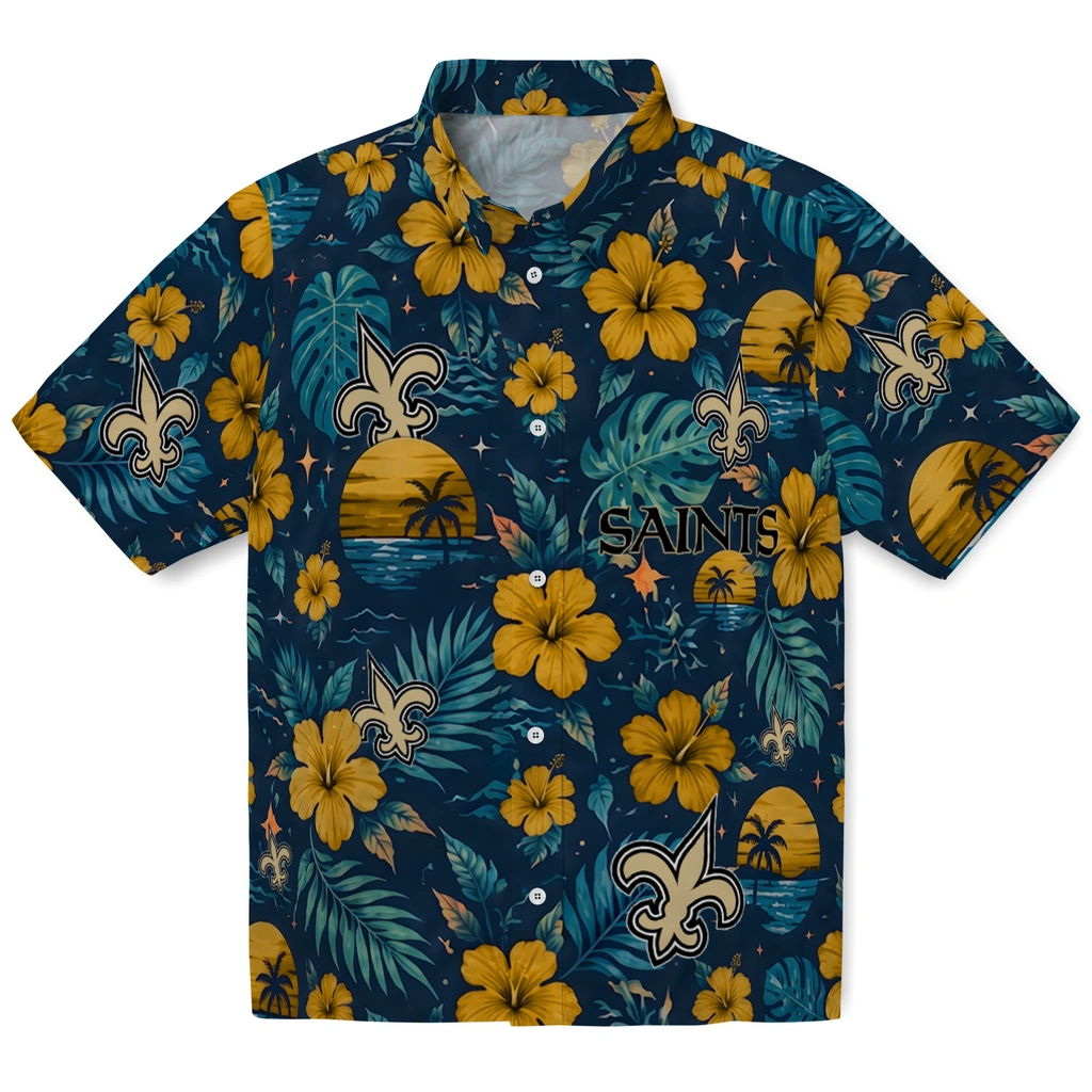 New Orleans Saints Hawaiian Shirt - Personalized Gold Blue