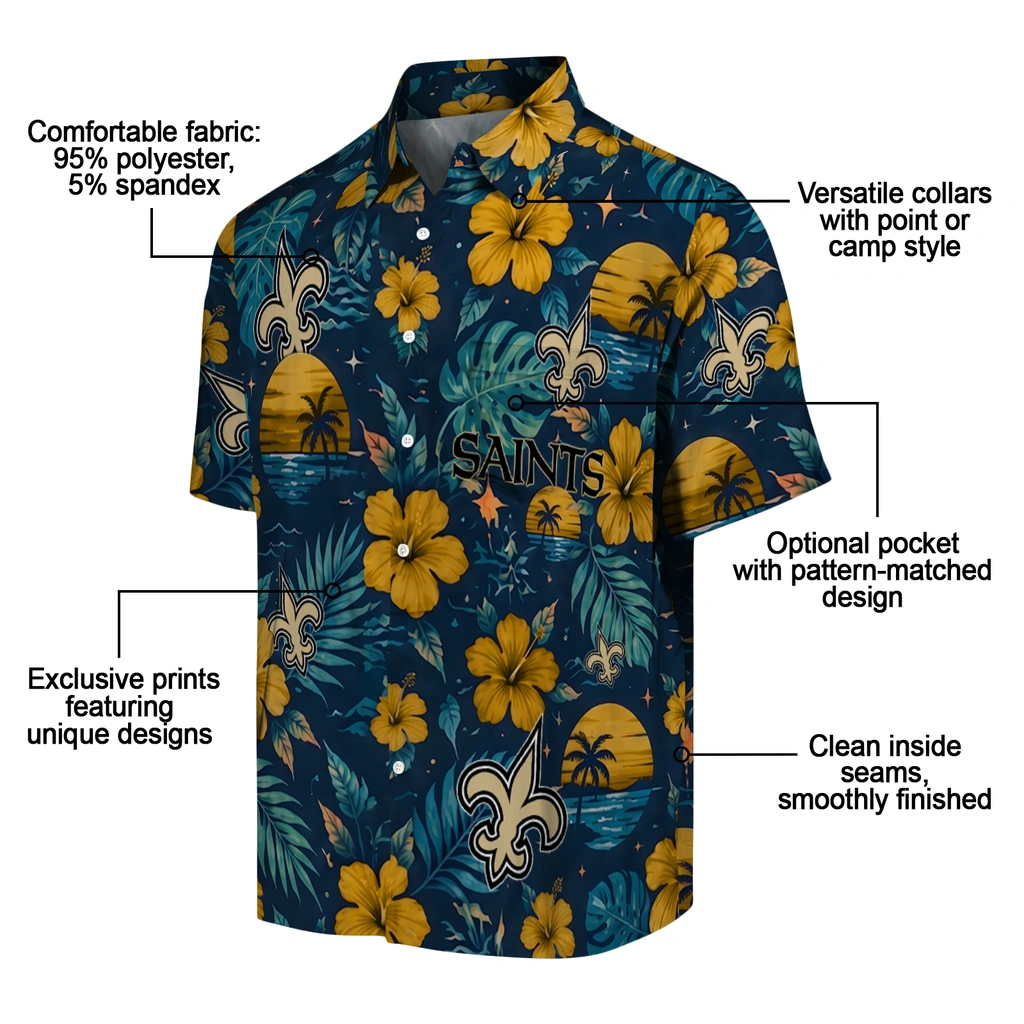 New Orleans Saints Hawaiian Shirt - Personalized Gold Blue New Orleans Saints Hawaiian Shirt - Personalized Gold Blue