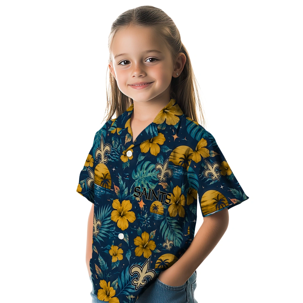 New Orleans Saints Hawaiian Shirt - Personalized Gold Blue New Orleans Saints Hawaiian Shirt - Personalized Gold Blue