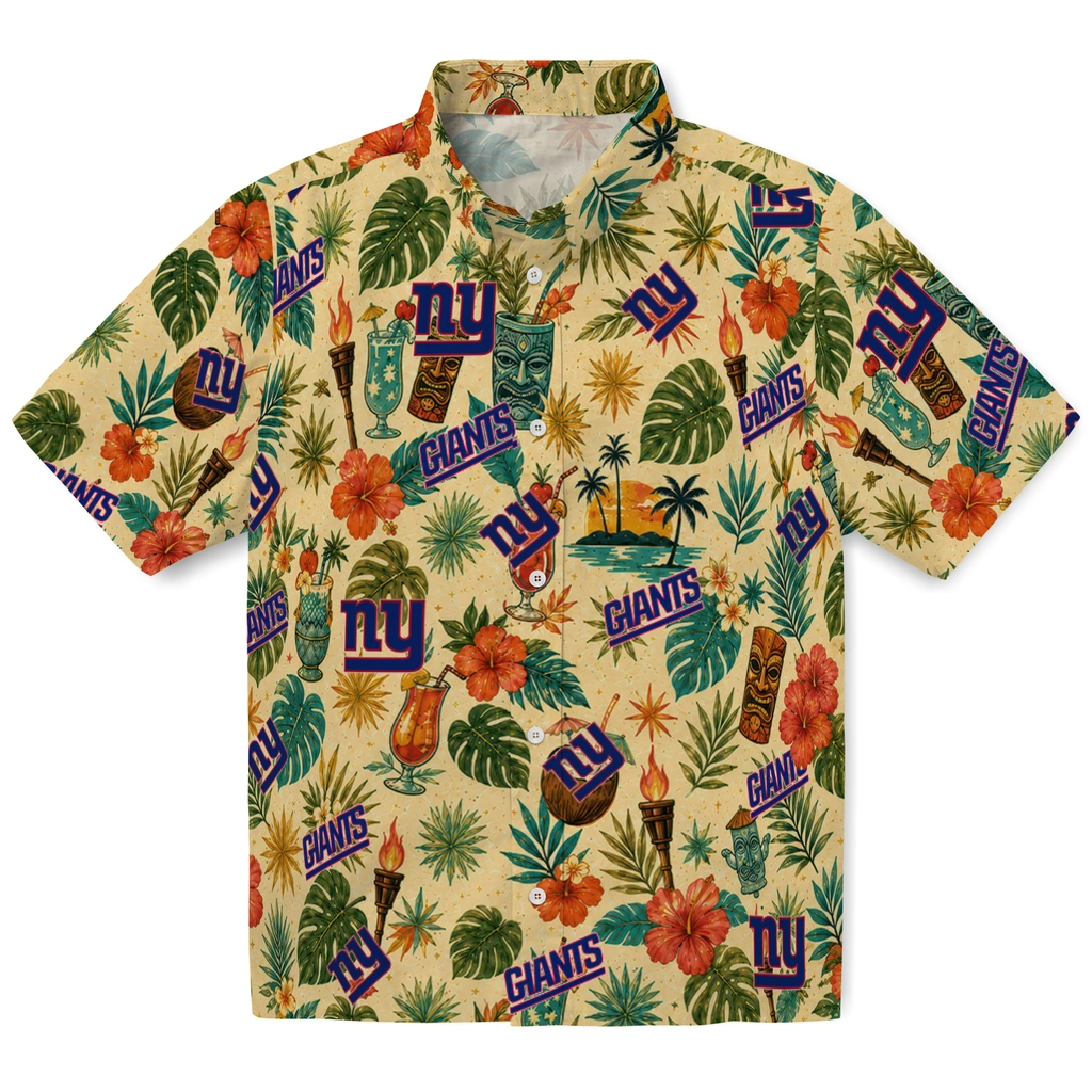 New York Giants Hawaiian Shirt - Customized Cream