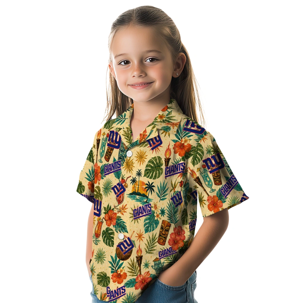 New York Giants Hawaiian Shirt - Customized Cream New York Giants Hawaiian Shirt - Customized Cream