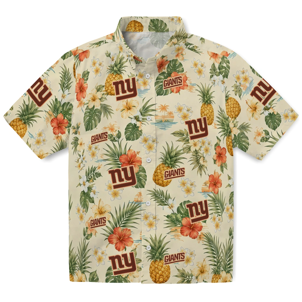 New York Giants Hawaiian Shirt - Personalized Cream