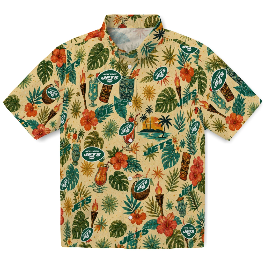 New York Jets Hawaiian Shirt - Personalized Cream