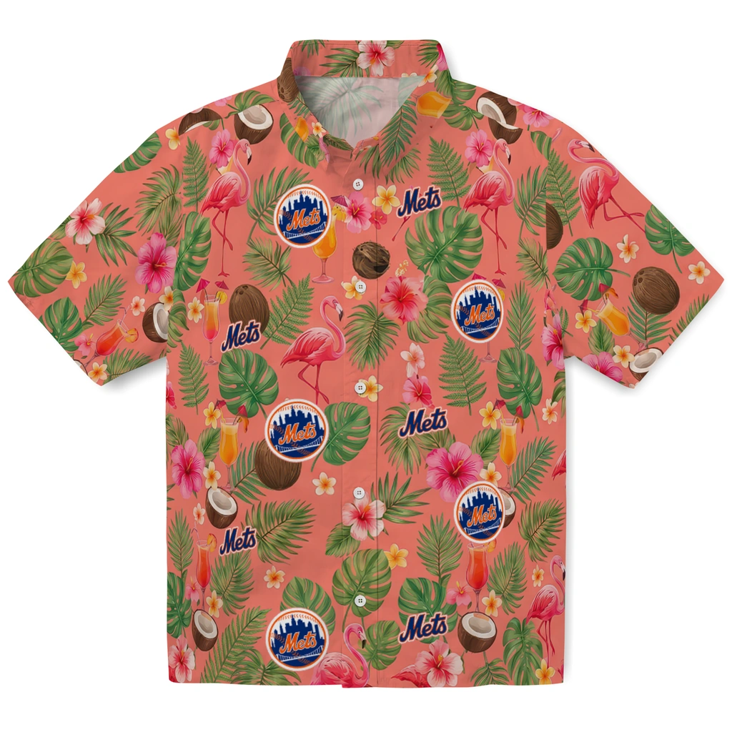 New York Mets Hawaiian Shirt - Customized Coral Pink
