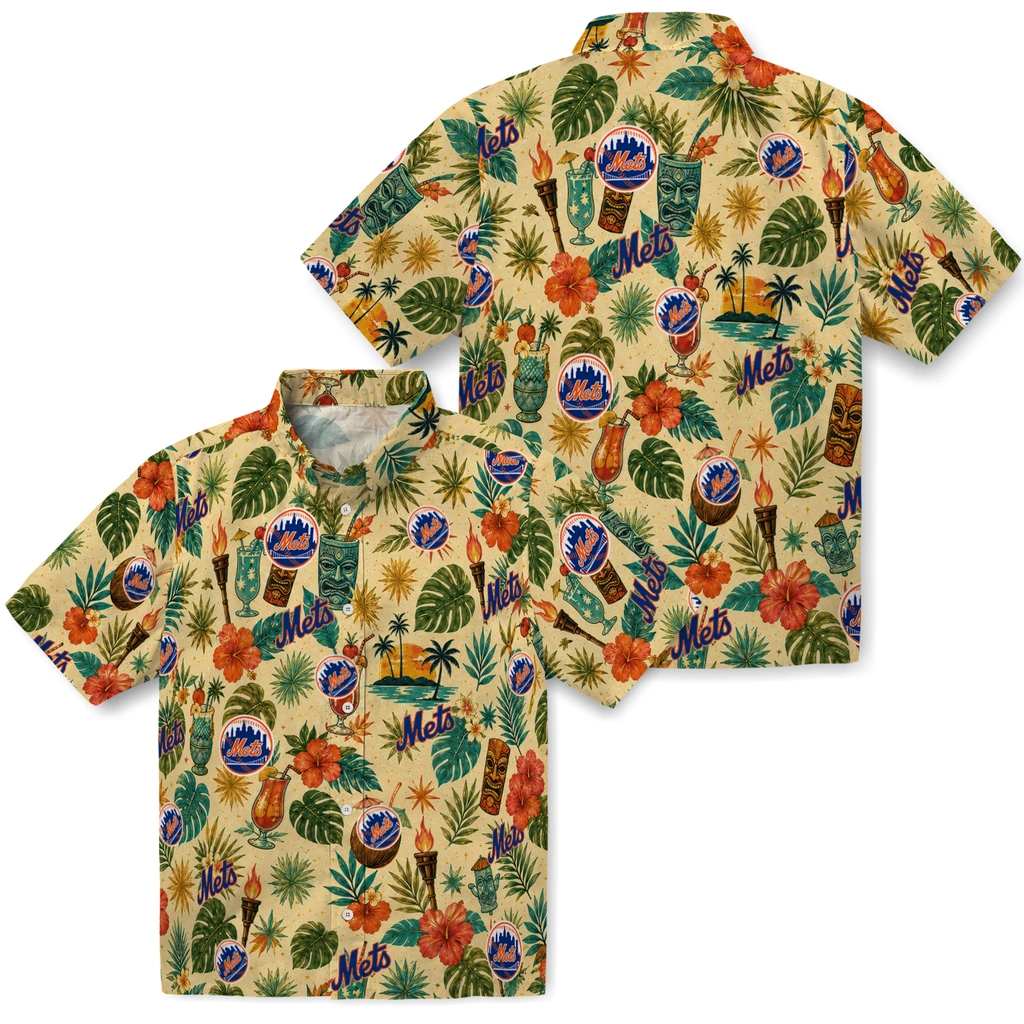 New York Mets Hawaiian Shirt - Customized Cream New York Mets Hawaiian Shirt - Customized Cream