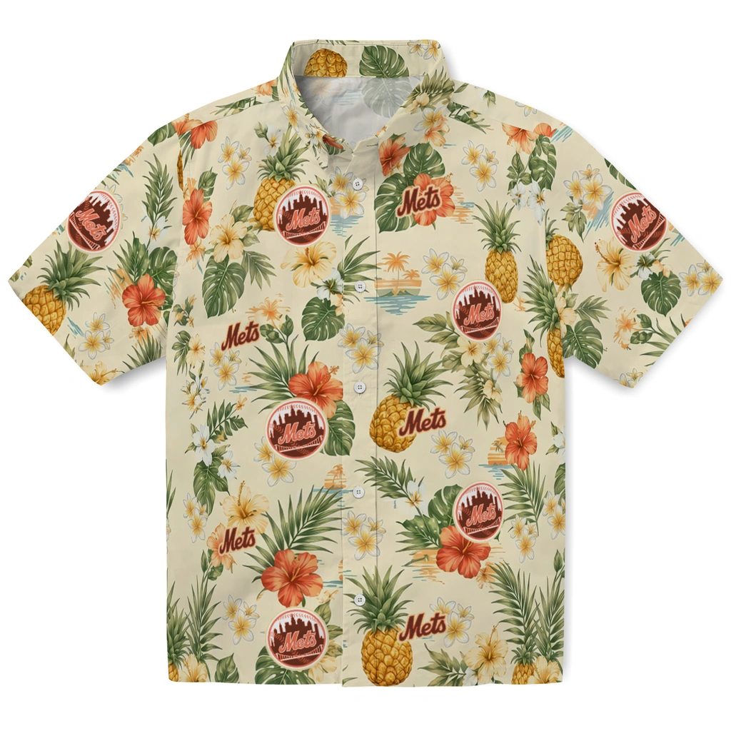 New York Mets Hawaiian Shirt - Personalized Cream