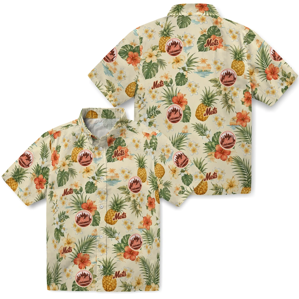 New York Mets Hawaiian Shirt - Personalized Cream New York Mets Hawaiian Shirt - Personalized Cream