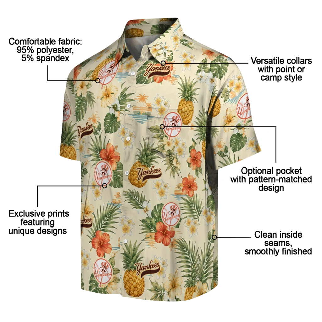 New York Yankees Hawaiian Shirt - Custom Cream New York Yankees Hawaiian Shirt - Custom Cream