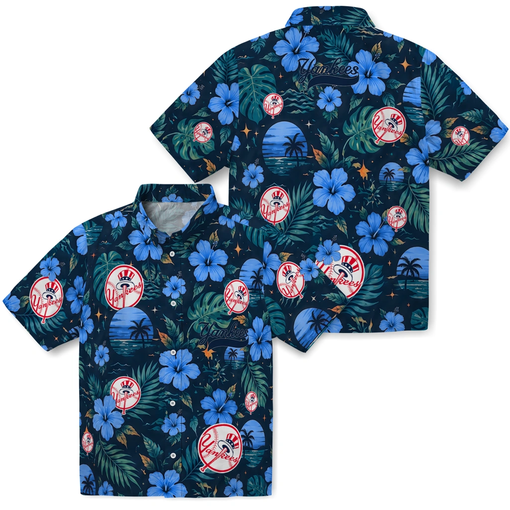 New York Yankees Hawaiian Shirt - Customized Navy Blue New York Yankees Hawaiian Shirt - Customized Navy Blue