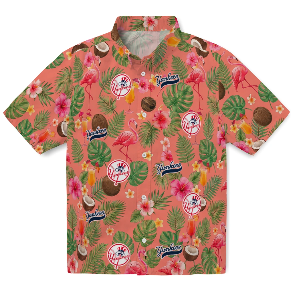 New York Yankees Hawaiian Shirt - Personalized Coral Pink