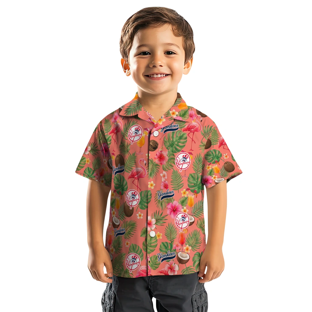 New York Yankees Hawaiian Shirt - Personalized Coral Pink New York Yankees Hawaiian Shirt - Personalized Coral Pink