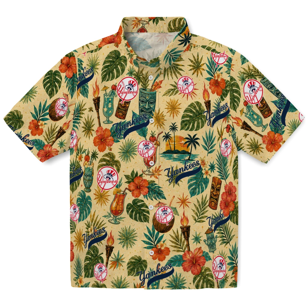 New York Yankees Hawaiian Shirt - Personalized Cream