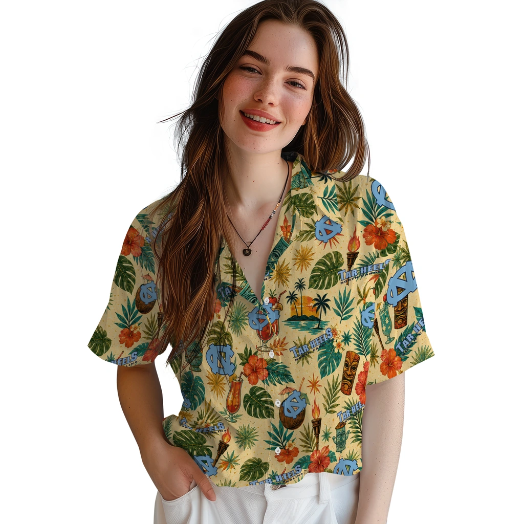 North Carolina Tar Heels Hawaiian Shirt - Custom Cream North Carolina Tar Heels Hawaiian Shirt - Custom Cream