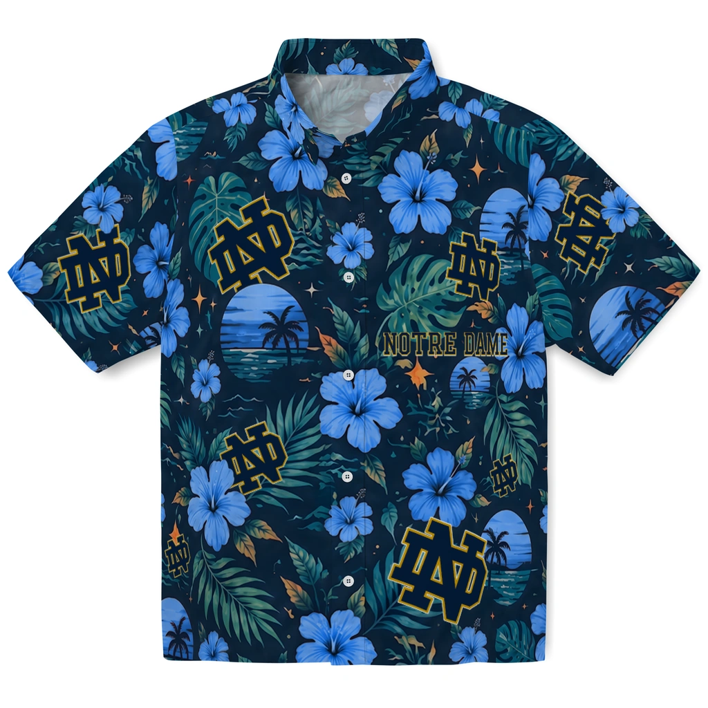Notre Dame Fighting Irish Hawaiian Shirt - Custom Navy Blue