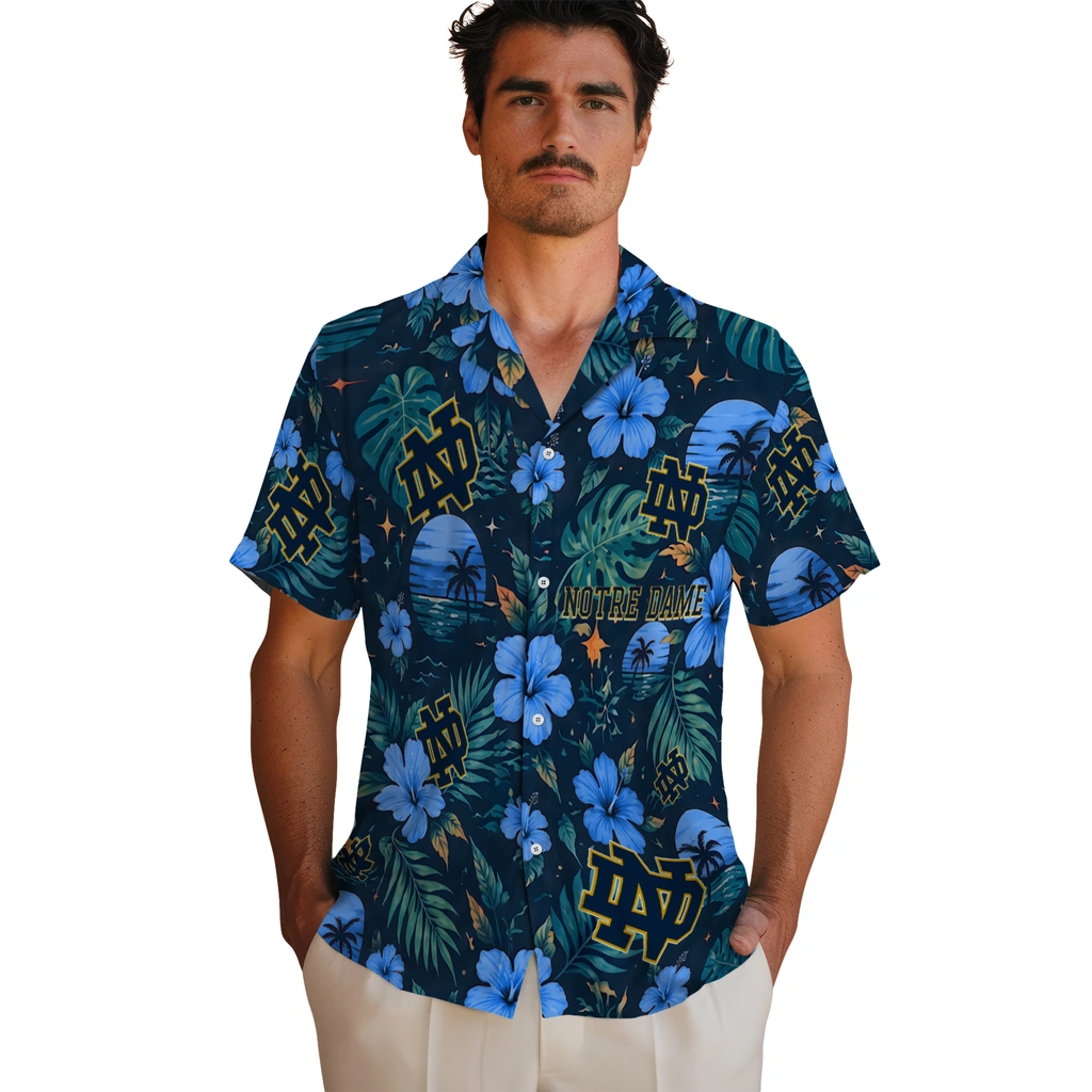 Notre Dame Fighting Irish Hawaiian Shirt - Custom Navy Blue Notre Dame Fighting Irish Hawaiian Shirt - Custom Navy Blue