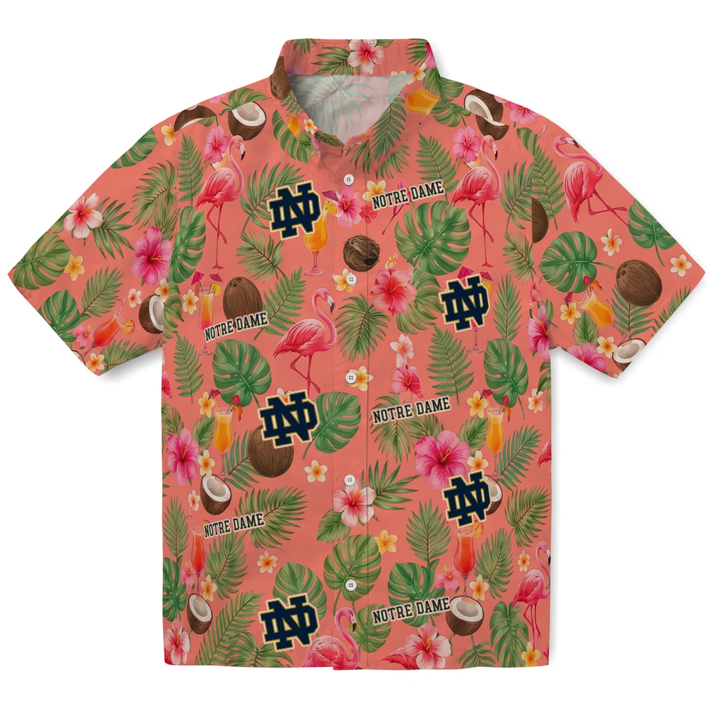 Notre Dame Fighting Irish Hawaiian Shirt - Customized Coral Pink