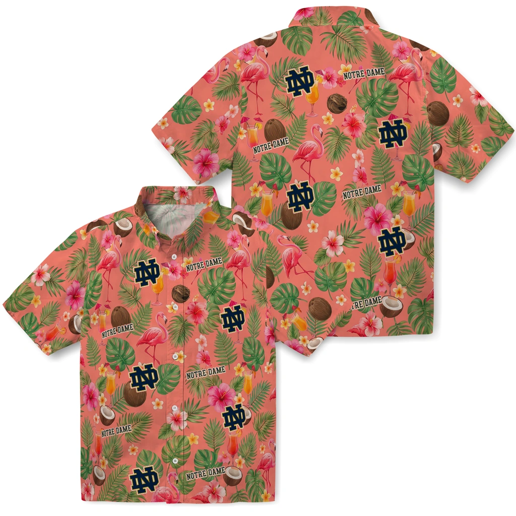 Notre Dame Fighting Irish Hawaiian Shirt - Customized Coral Pink Notre Dame Fighting Irish Hawaiian Shirt - Customized Coral Pink