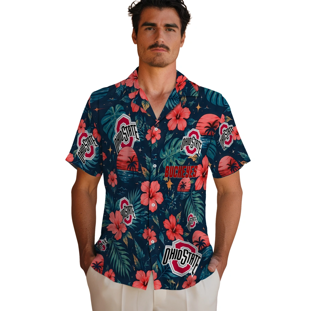 Ohio State Buckeyes Hawaiian Shirt - Customized Scarlet Blue Ohio State Buckeyes Hawaiian Shirt - Customized Scarlet Blue