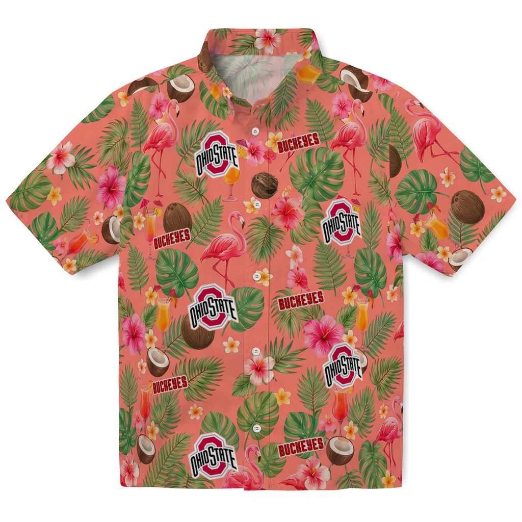Ohio State Buckeyes Hawaiian Shirt - Personalized Coral Pink