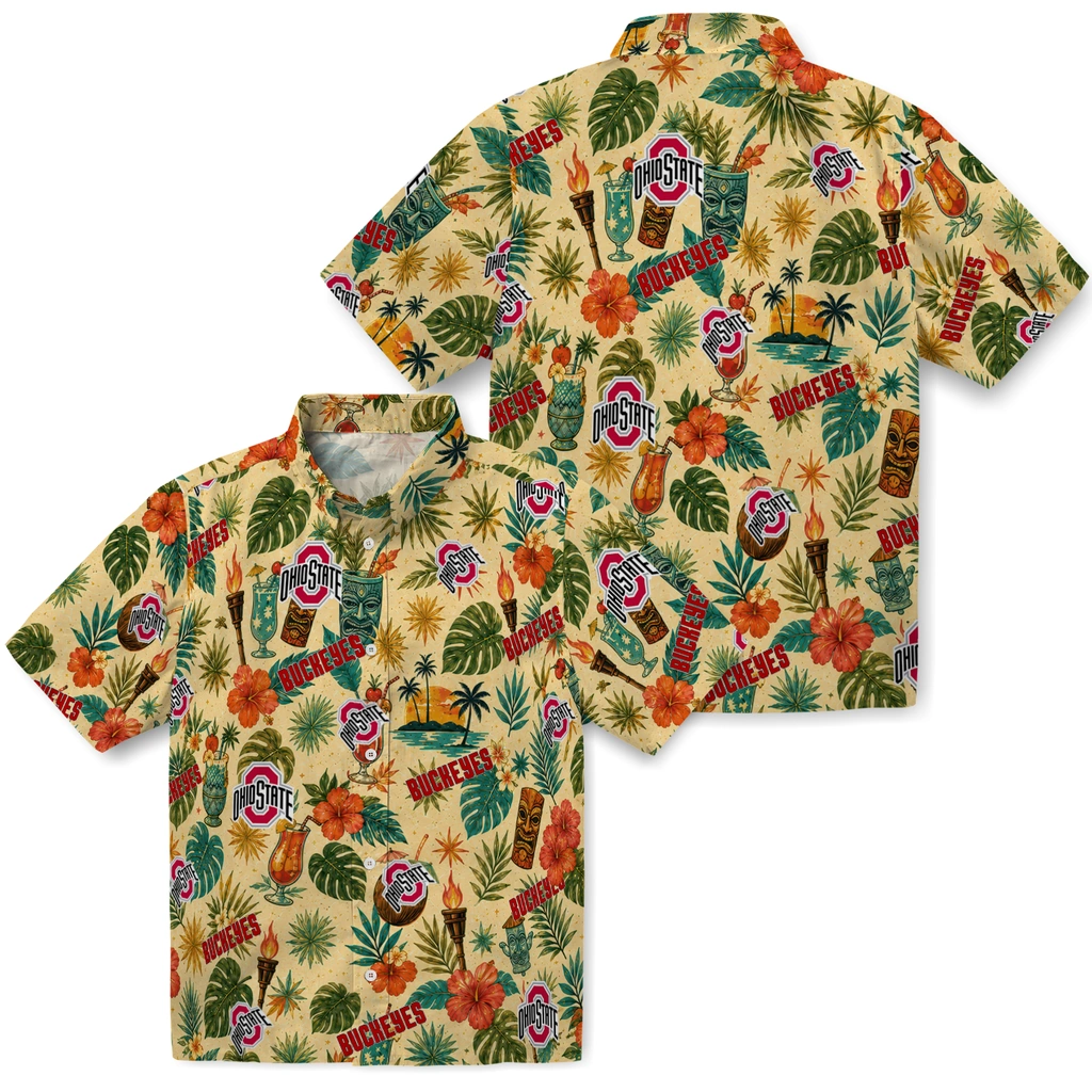 Ohio State Buckeyes Hawaiian Shirt - Personalized Cream Ohio State Buckeyes Hawaiian Shirt - Personalized Cream