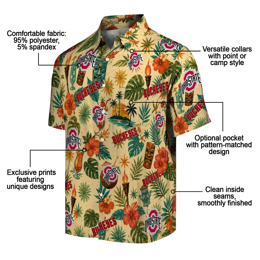 Ohio State Buckeyes Hawaiian Shirt - Personalized Cream Ohio State Buckeyes Hawaiian Shirt - Personalized Cream
