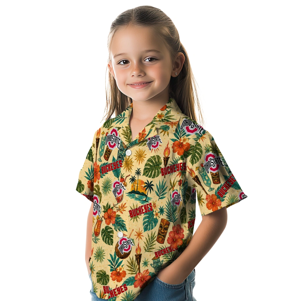 Ohio State Buckeyes Hawaiian Shirt - Personalized Cream Ohio State Buckeyes Hawaiian Shirt - Personalized Cream