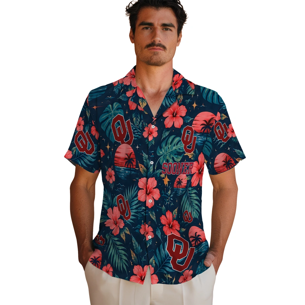 Oklahoma Sooners Hawaiian Shirt - Custom Crimson Blue Oklahoma Sooners Hawaiian Shirt - Custom Crimson Blue