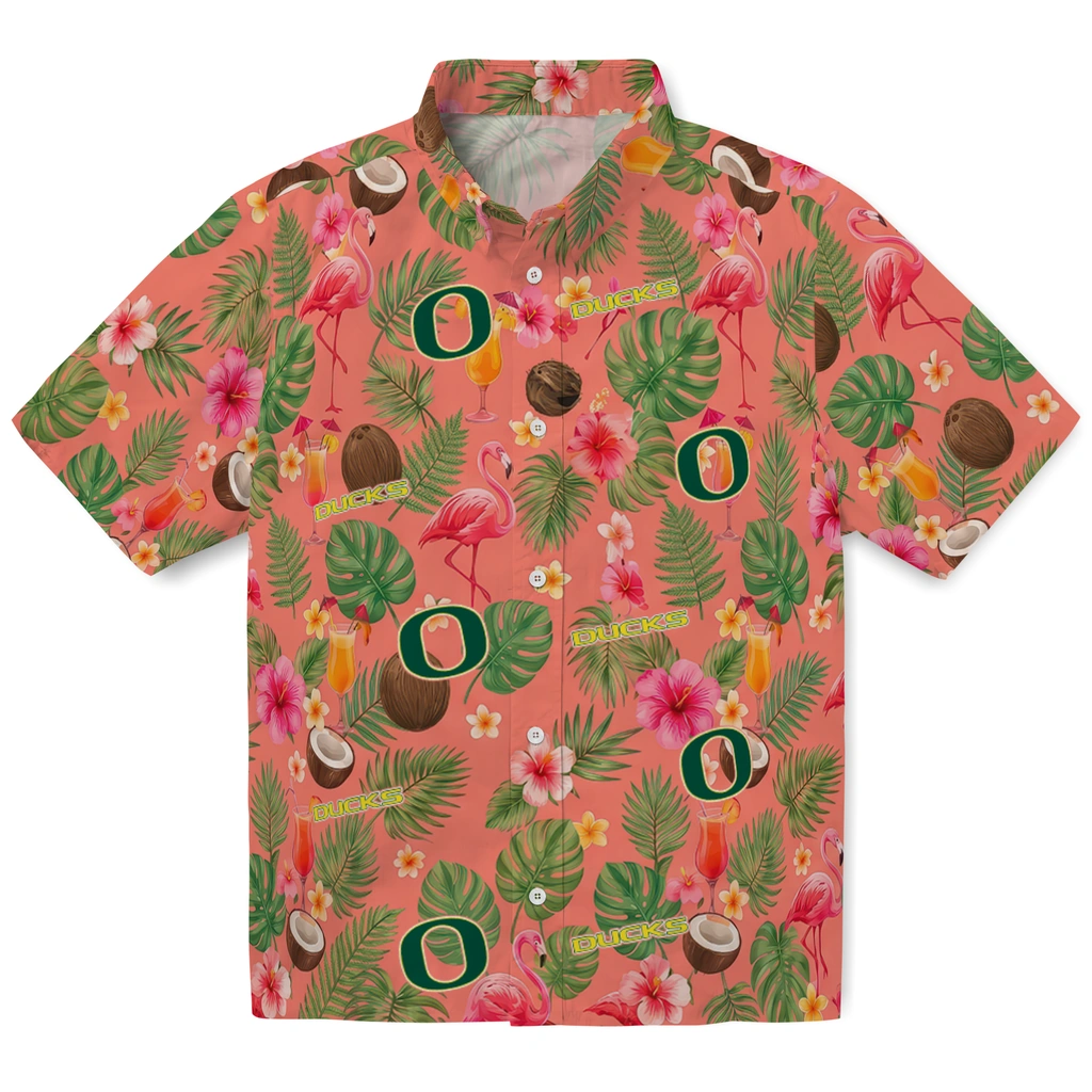Oregon Ducks Hawaiian Shirt - Personalized Coral Pink