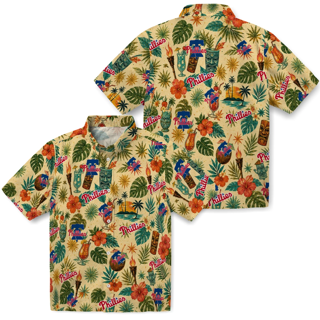 Philadelphia Phillies Hawaiian Shirt - Customized Cream Philadelphia Phillies Hawaiian Shirt - Customized Cream