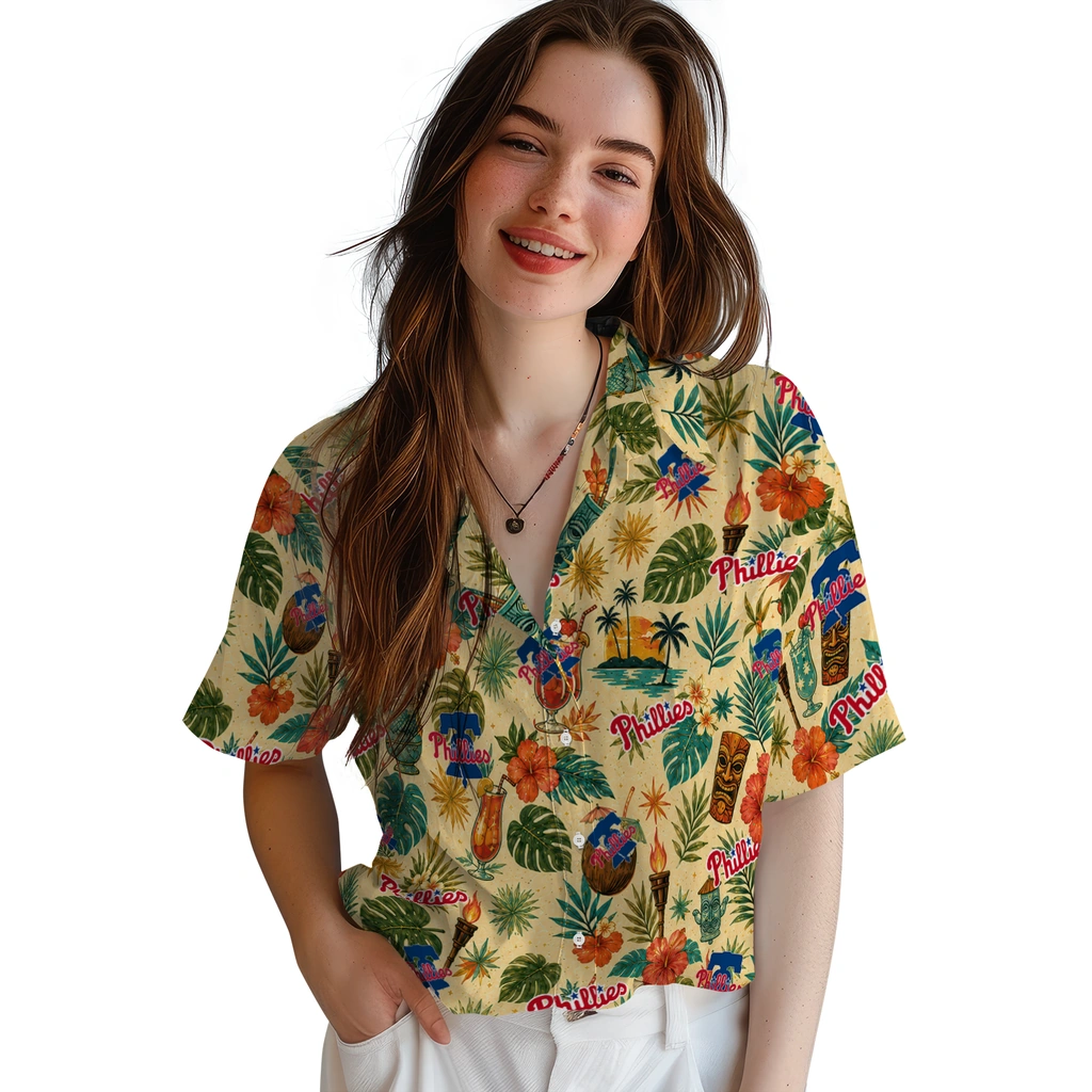 Philadelphia Phillies Hawaiian Shirt - Customized Cream Philadelphia Phillies Hawaiian Shirt - Customized Cream