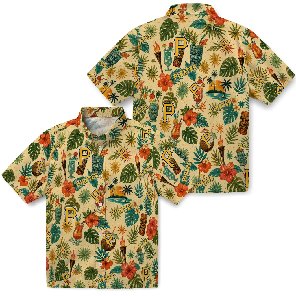 Pittsburgh Pirates Hawaiian Shirt - Personalized Cream Pittsburgh Pirates Hawaiian Shirt - Personalized Cream