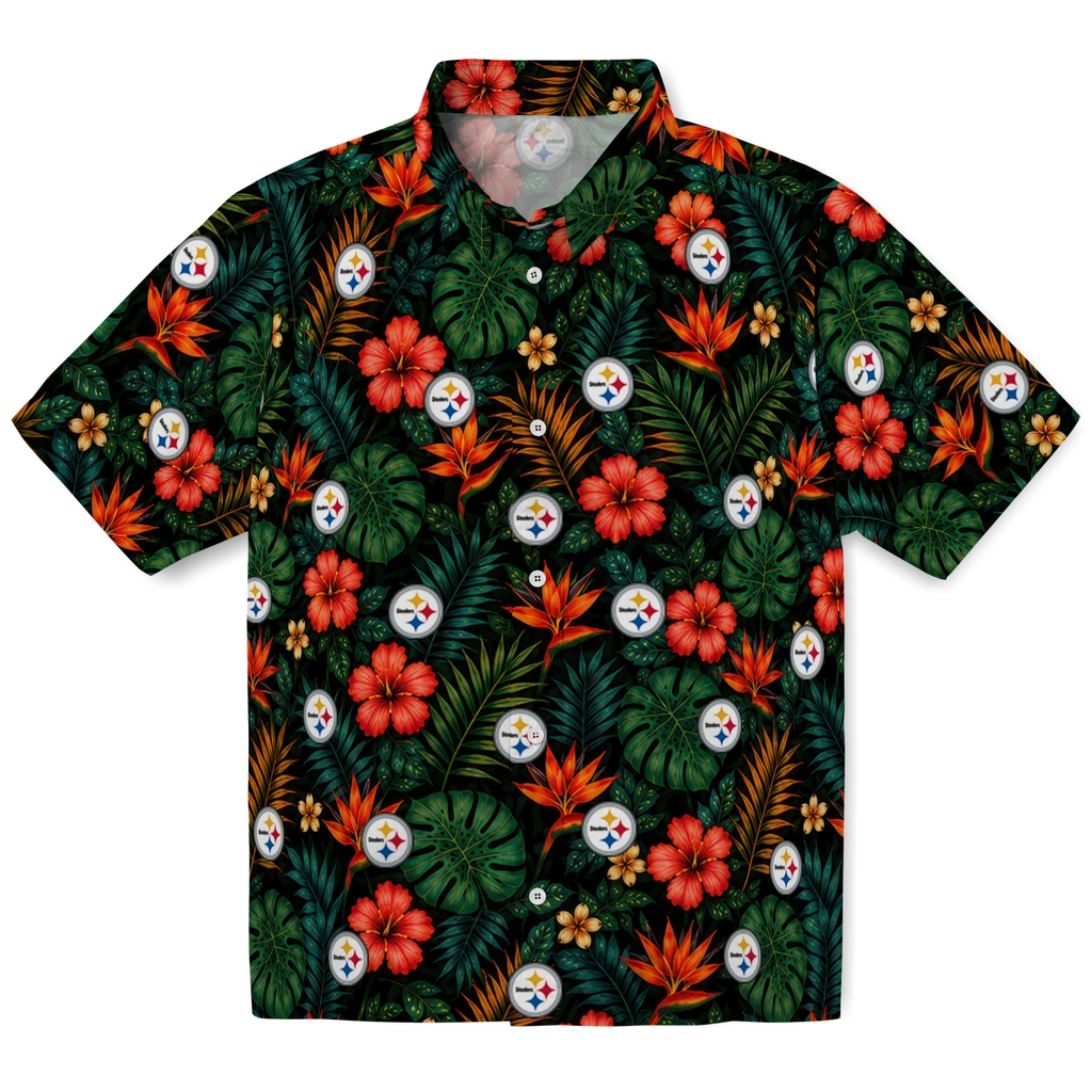 Pittsburgh Steelers Hawaiian Shirt - Custom Dark Green