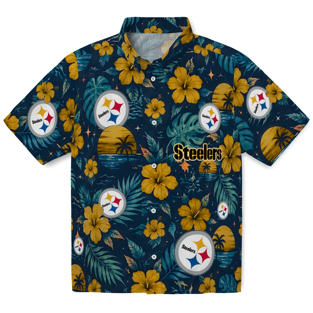Pittsburgh Steelers Hawaiian Shirt - Custom Gold Blue