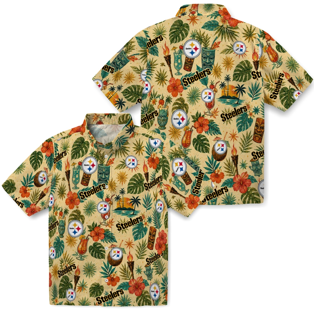 Pittsburgh Steelers Hawaiian Shirt - Customized Cream Pittsburgh Steelers Hawaiian Shirt - Customized Cream