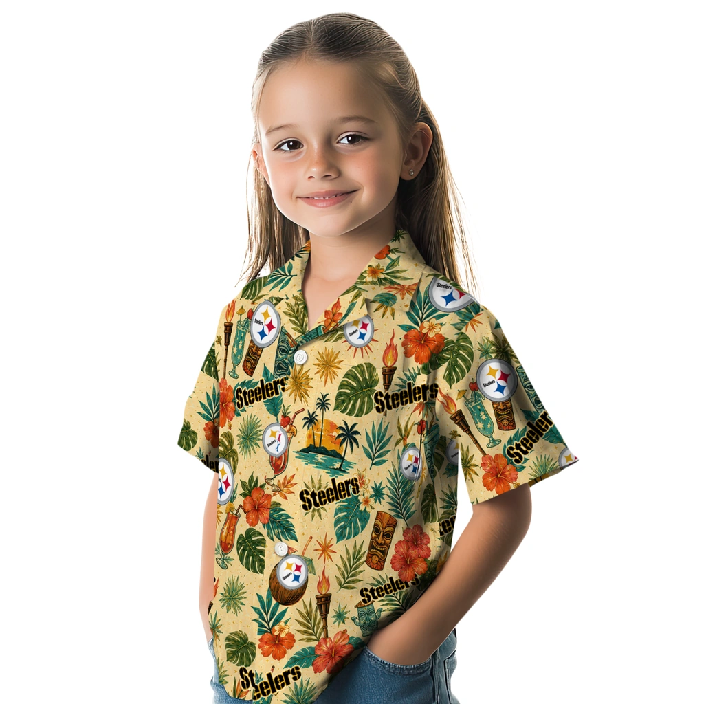 Pittsburgh Steelers Hawaiian Shirt - Customized Cream Pittsburgh Steelers Hawaiian Shirt - Customized Cream