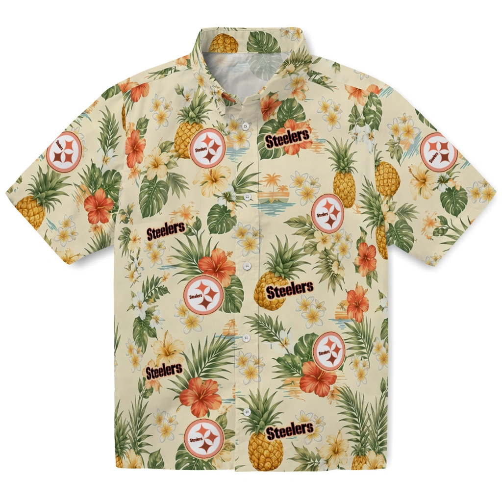 Pittsburgh Steelers Hawaiian Shirt - Personalized Cream