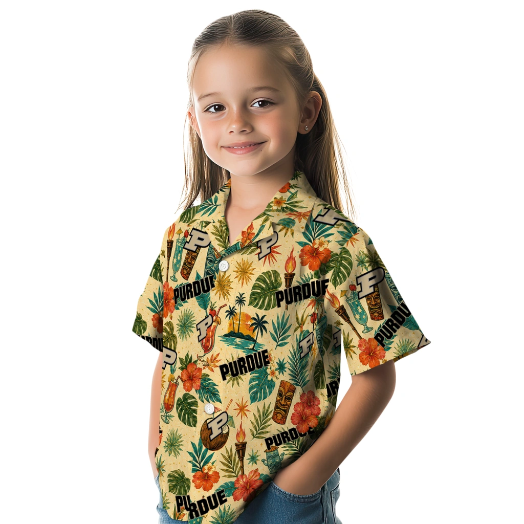 Purdue Boilermakers Hawaiian Shirt - Customized Cream Purdue Boilermakers Hawaiian Shirt - Customized Cream