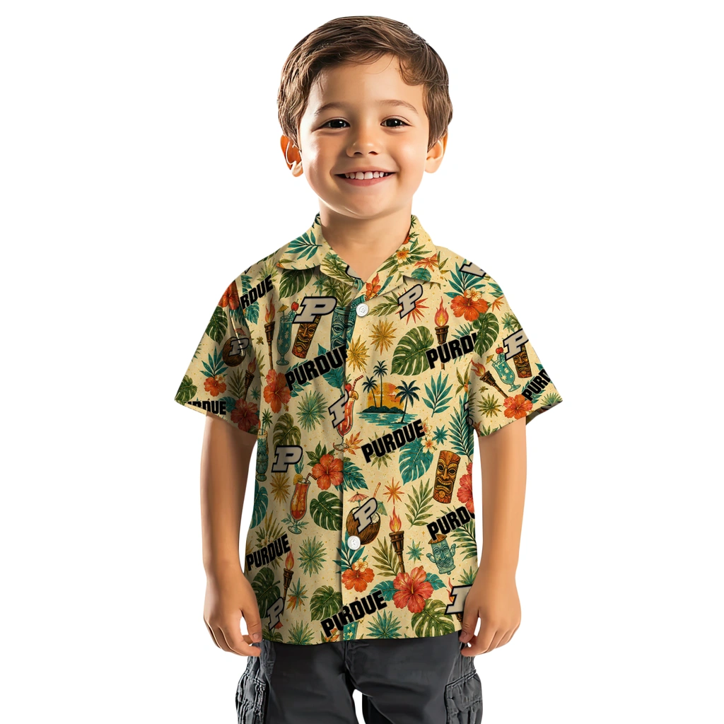 Purdue Boilermakers Hawaiian Shirt - Customized Cream Purdue Boilermakers Hawaiian Shirt - Customized Cream