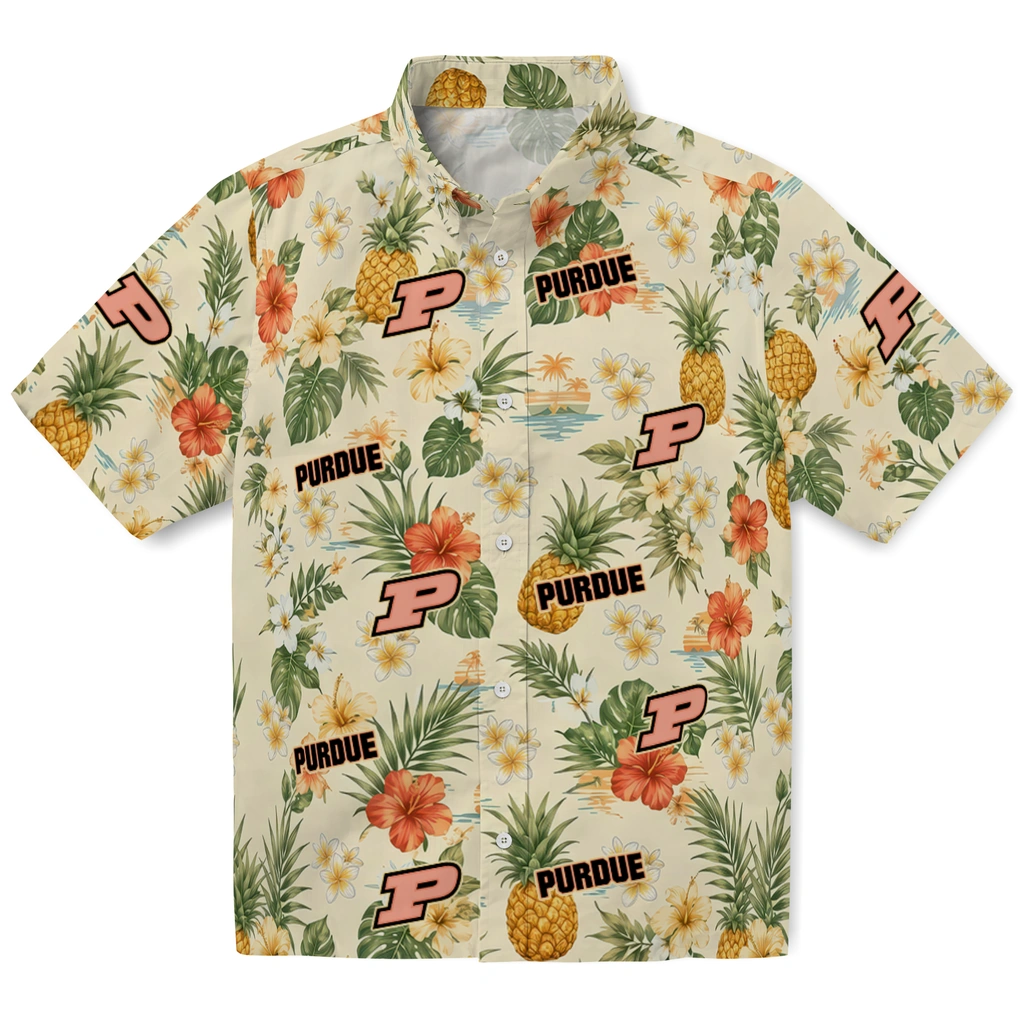 Purdue Boilermakers Hawaiian Shirt - Personalized Cream