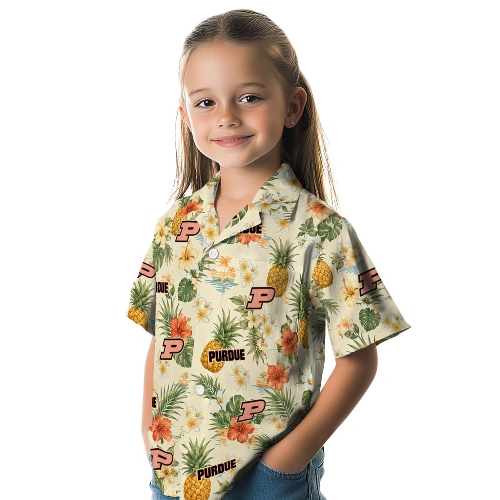 Purdue Boilermakers Hawaiian Shirt - Personalized Cream Purdue Boilermakers Hawaiian Shirt - Personalized Cream