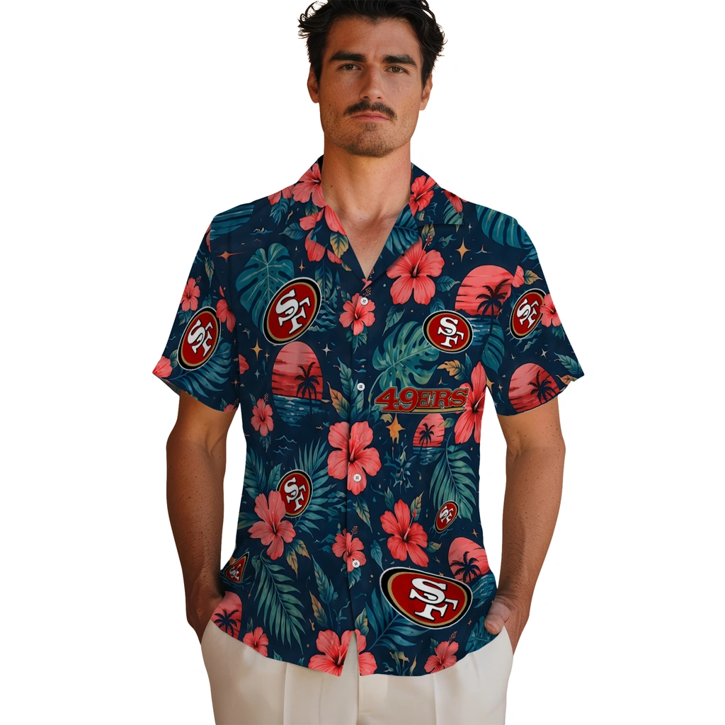 San Francisco 49ers Hawaiian Shirt - Customized Red Blue San Francisco 49ers Hawaiian Shirt - Customized Red Blue