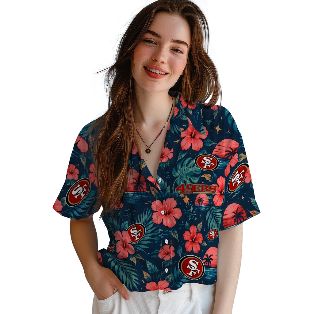 San Francisco 49ers Hawaiian Shirt - Customized Red Blue San Francisco 49ers Hawaiian Shirt - Customized Red Blue