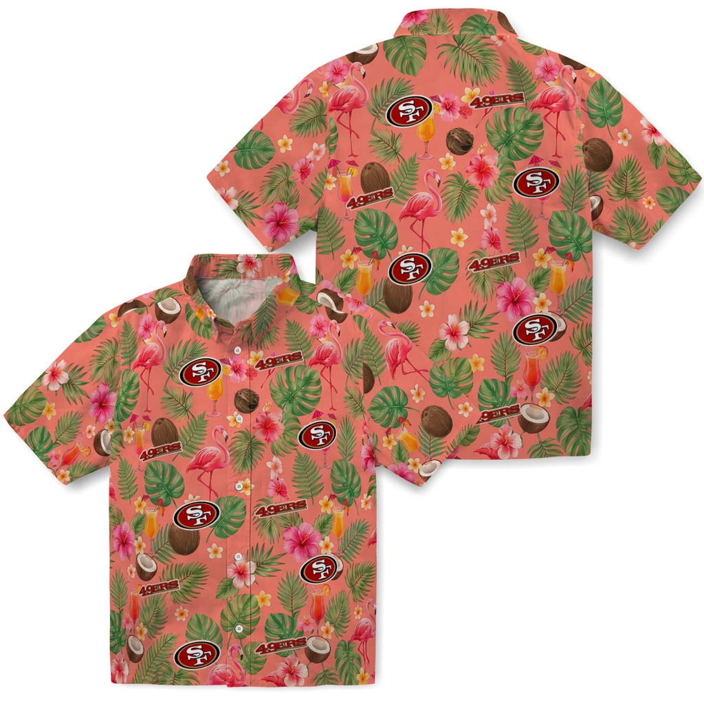 San Francisco 49ers Hawaiian Shirt - Personalized Coral Pink San Francisco 49ers Hawaiian Shirt - Personalized Coral Pink