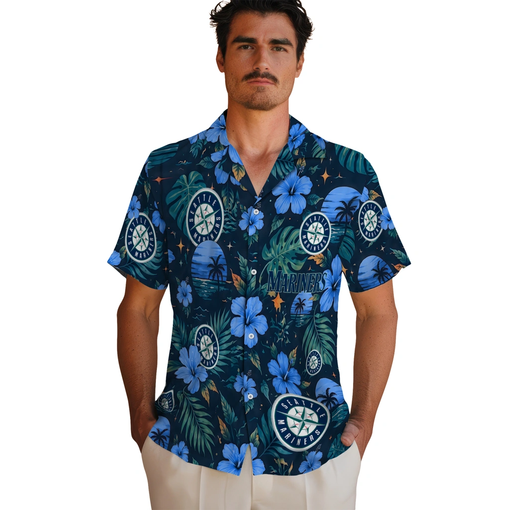 Seattle Mariners Hawaiian Shirt - Customized Navy Blue Seattle Mariners Hawaiian Shirt - Customized Navy Blue