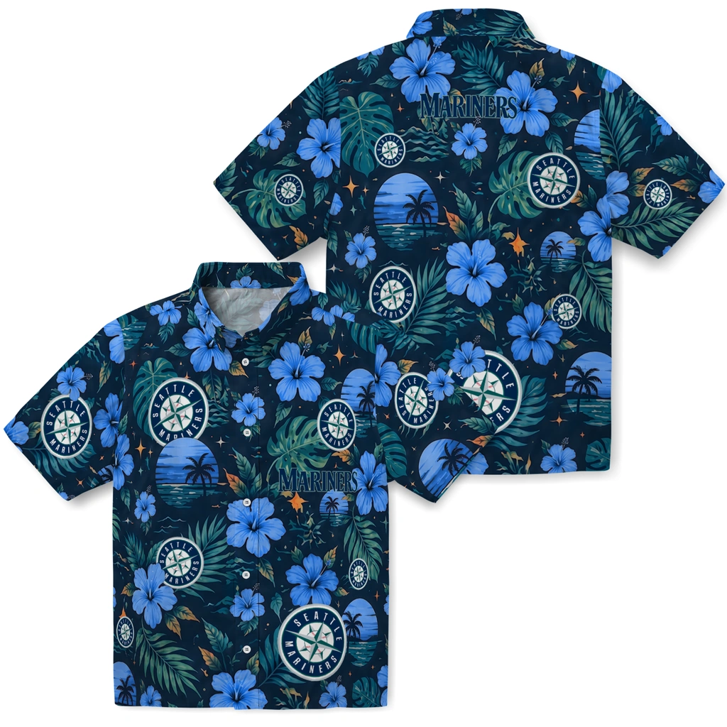 Seattle Mariners Hawaiian Shirt - Customized Navy Blue Seattle Mariners Hawaiian Shirt - Customized Navy Blue