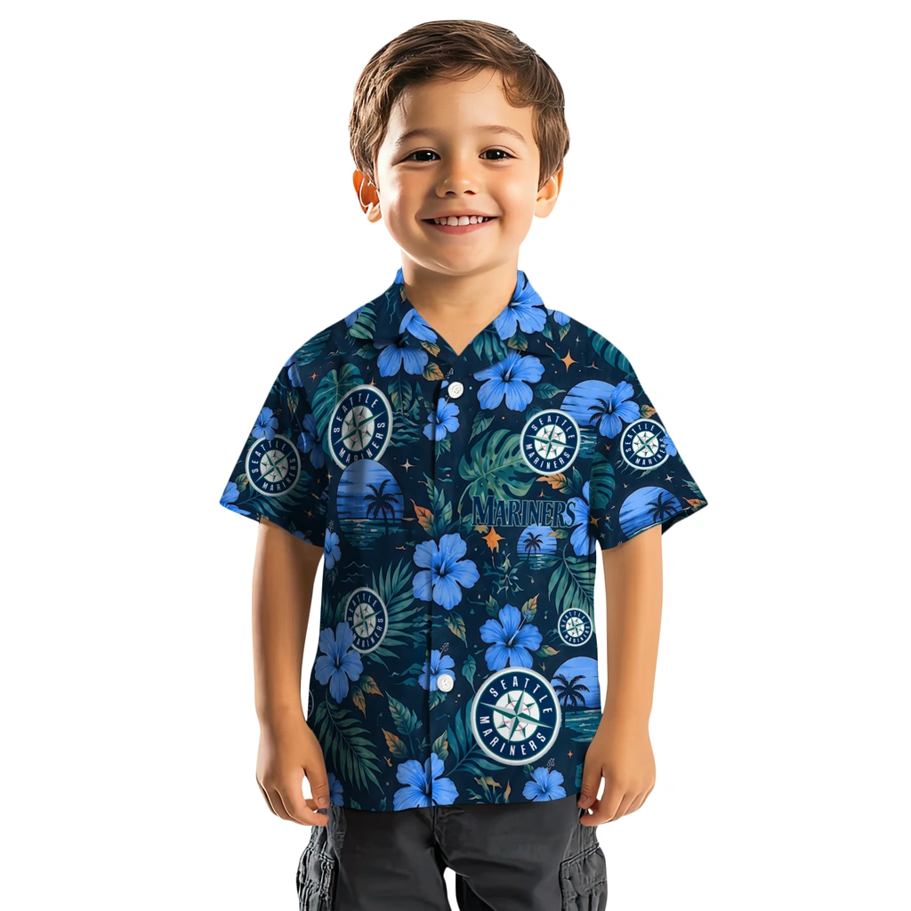 Seattle Mariners Hawaiian Shirt - Customized Navy Blue Seattle Mariners Hawaiian Shirt - Customized Navy Blue