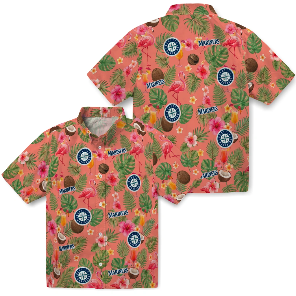 Seattle Mariners Hawaiian Shirt - Personalized Coral Pink Seattle Mariners Hawaiian Shirt - Personalized Coral Pink